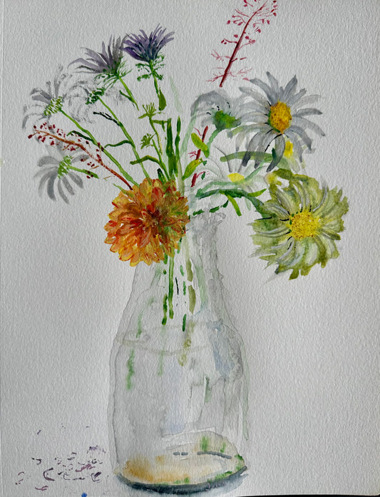 Watercolor - Vase With Daisies